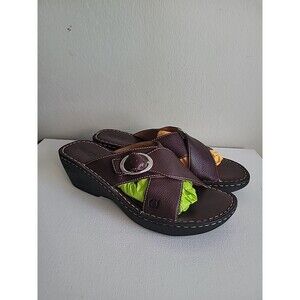 Born Dark Brown Leather Wedge Sandals